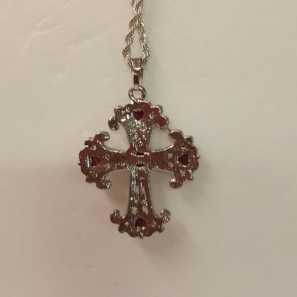 Times TRU Necklace Silver-Tone Rope Chain Wings of Love Cross Pink Stones Rhine - Picture 3 of 5